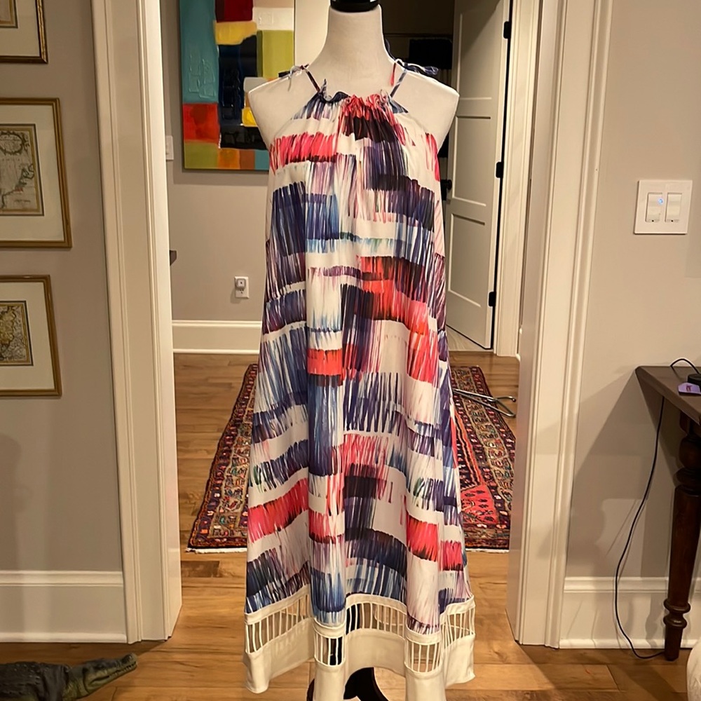 High neck flowy print midi